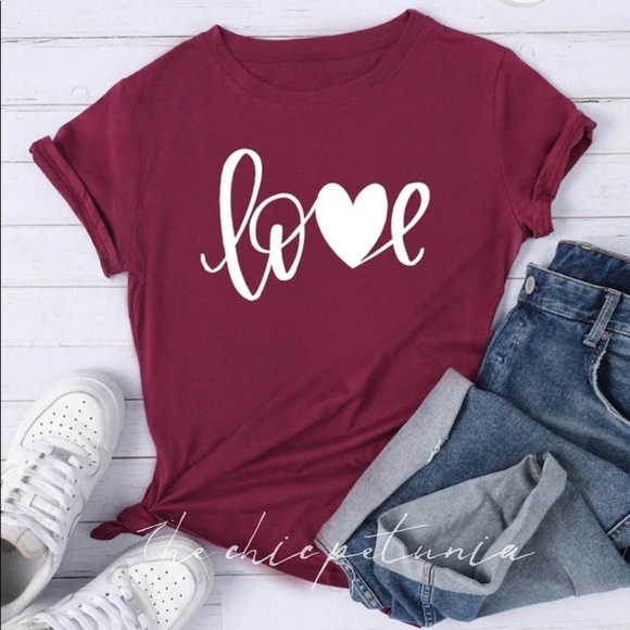 The Chic Petunia Tops - ❤️ PLUS LOVE tee letter print burgundy